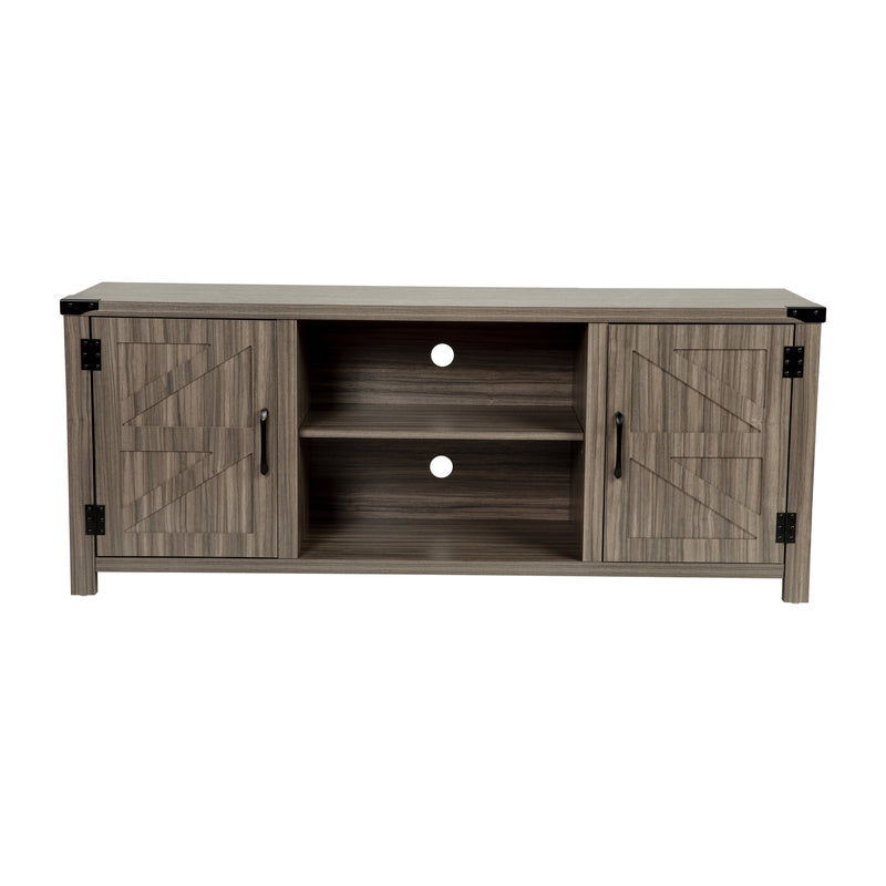 Carlin 59" Modern Farmhouse Barn Door Media Console with Adjustable Shelving