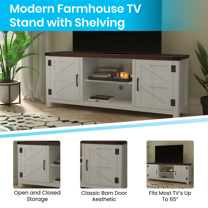 Carlin 59" Modern Farmhouse Barn Door Media Console with Adjustable Shelving