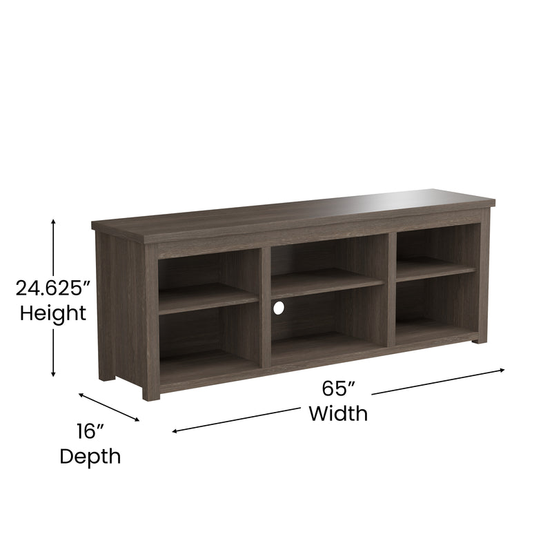 Giles 65" Farmhouse Style Media Console with Six Open Storage Compartments