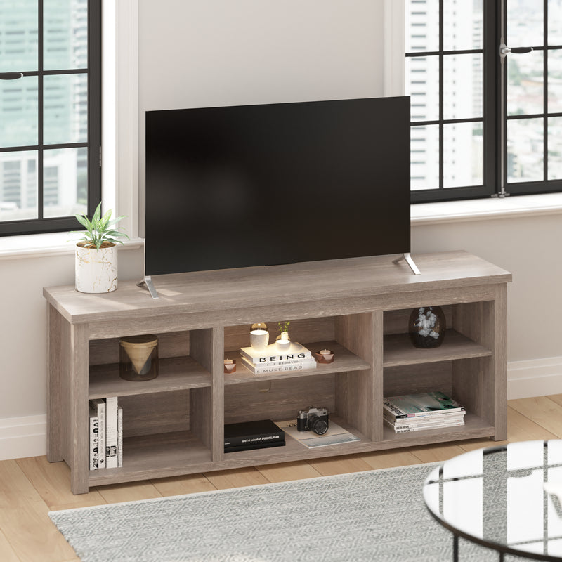 Giles 65" Farmhouse Style Media Console with Six Open Storage Compartments