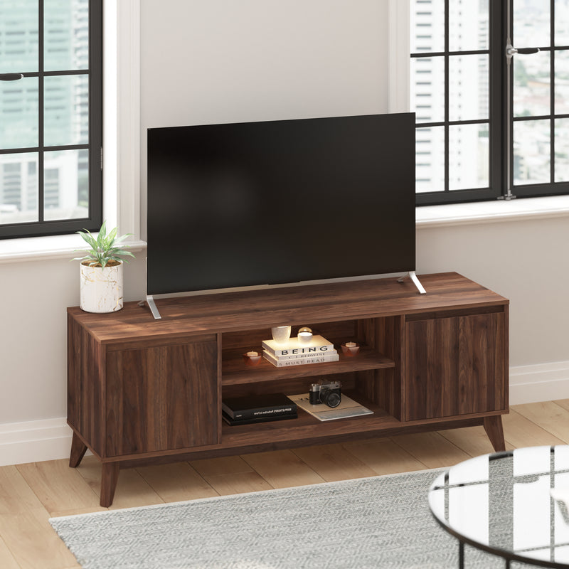 Haisley Mid-Century Modern Media Center with Two Soft Close Doors and Adjustable Shelving