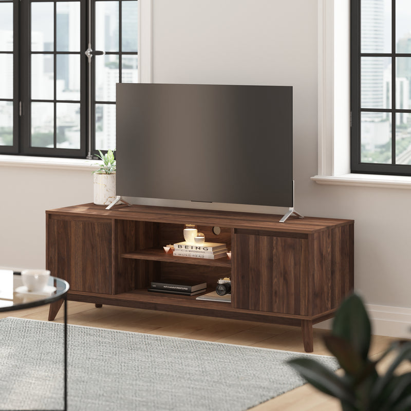 Haisley Mid-Century Modern Media Center with Two Soft Close Doors and Adjustable Shelving