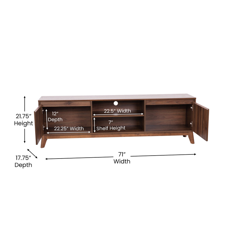 Haisley Mid-Century Modern 70" Media Center with Two Soft Close Doors and Adjustable Shelving