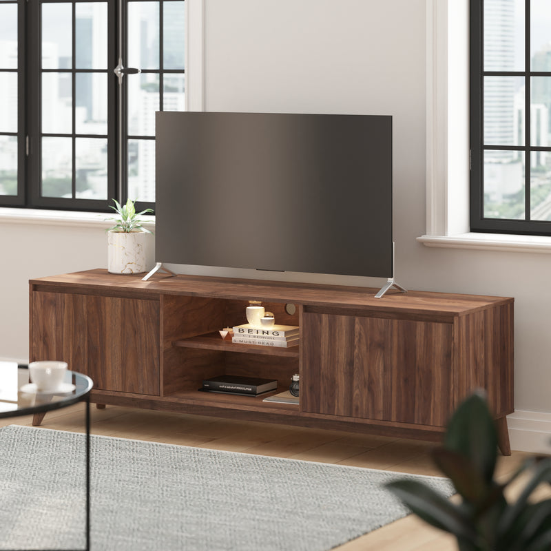 Haisley Mid-Century Modern 70" Media Center with Two Soft Close Doors and Adjustable Shelving