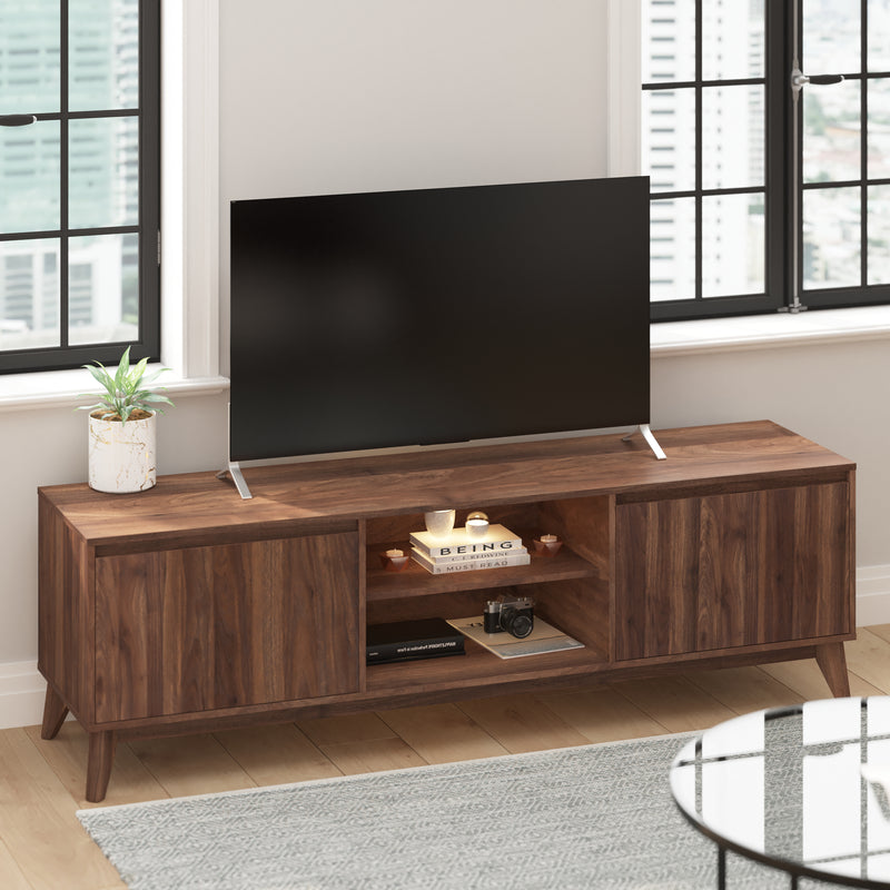 Haisley Mid-Century Modern 70" Media Center with Two Soft Close Doors and Adjustable Shelving