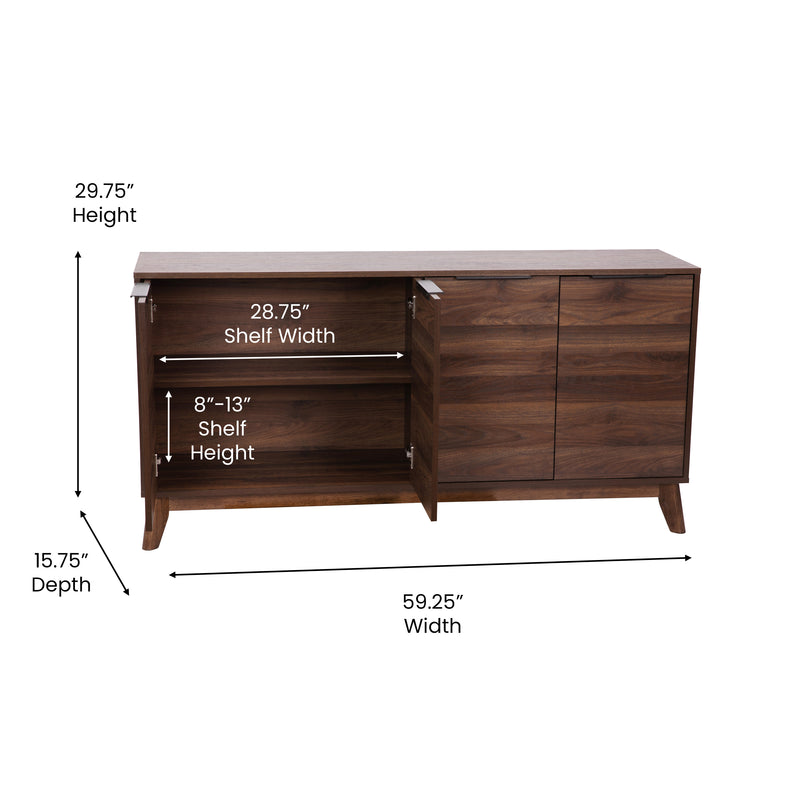 Haisley Mid-Century Modern Storage Buffet with Four Soft Close Doors and Adjustable Shelving