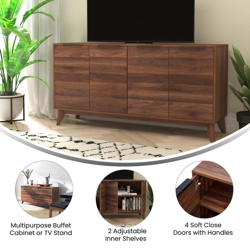 Haisley Mid-Century Modern Storage Buffet with Four Soft Close Doors and Adjustable Shelving