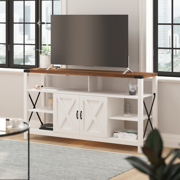 Brayden 60" Modern Farmhouse Media Console with Storage Cabinets and Shelving