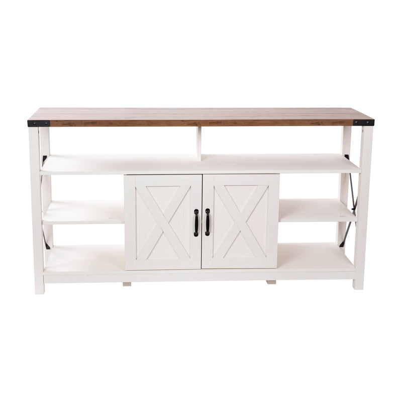 Brayden 60" Modern Farmhouse Media Console with Storage Cabinets and Shelving