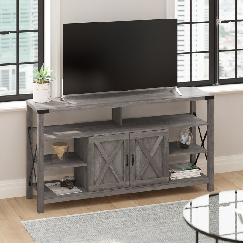 Brayden 60" Modern Farmhouse Media Console with Storage Cabinets and Shelving