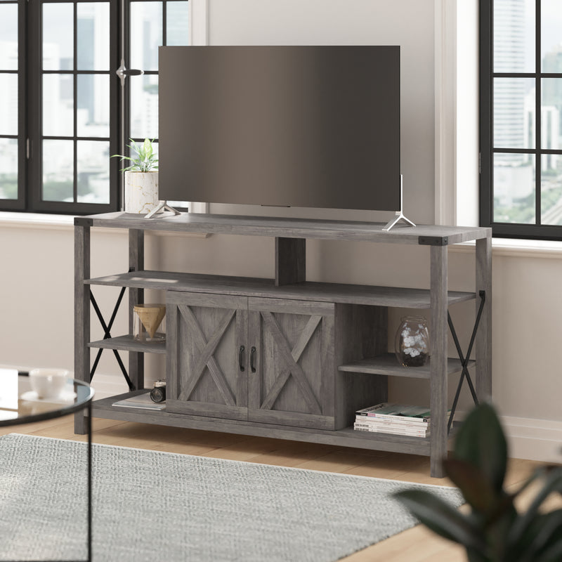 Brayden 60" Modern Farmhouse Media Console with Storage Cabinets and Shelving