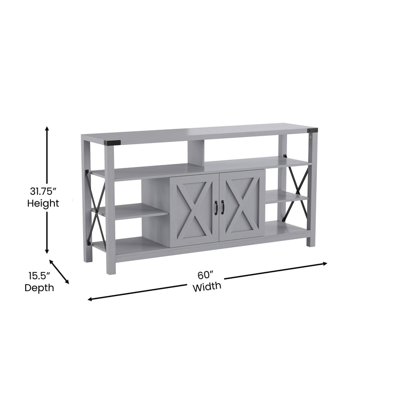 Brayden 60" Modern Farmhouse Media Console with Storage Cabinets and Shelving