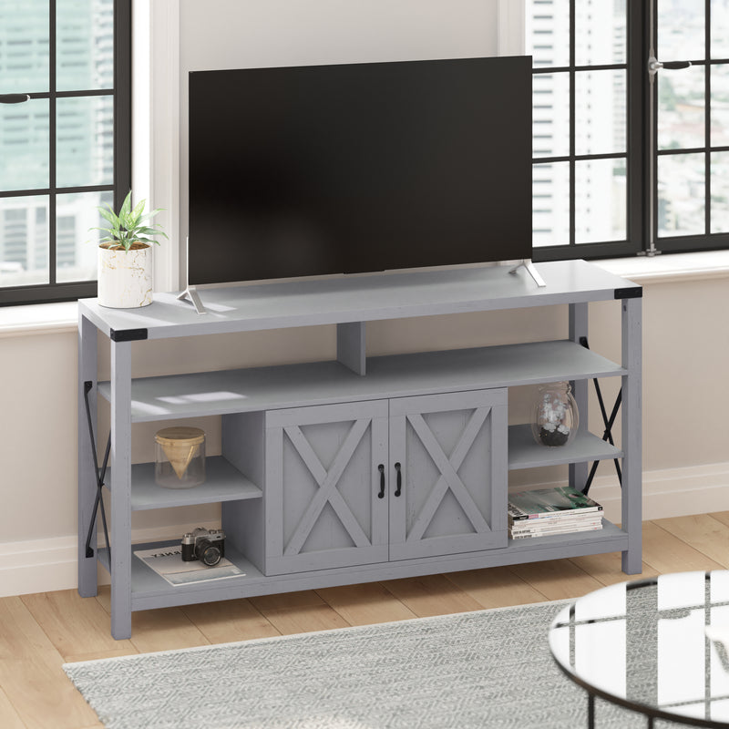 Brayden 60" Modern Farmhouse Media Console with Storage Cabinets and Shelving