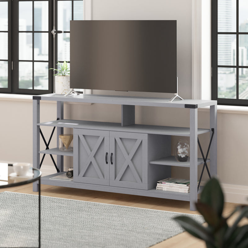 Brayden 60" Modern Farmhouse Media Console with Storage Cabinets and Shelving